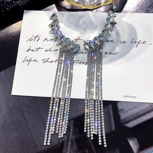 NEW STERLING SILVER DIAMOND TASSEL EARRINGS